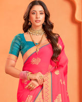 Vishal Prints Rosy Pink Designer Chiffon Saree With Foil Print And Zari Border