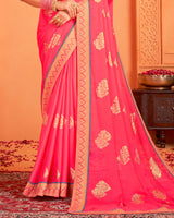 Vishal Prints Rosy Pink Designer Chiffon Saree With Foil Print And Zari Border