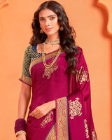 Vishal Prints Wine Berry Designer Chiffon Saree With Foil Print And Zari Border