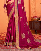 Vishal Prints Wine Berry Designer Chiffon Saree With Foil Print And Zari Border