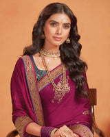 Vishal Prints Wine Berry Designer Chiffon Saree With Foil Print And Zari Border