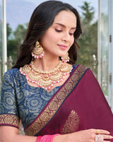 Vishal Prints Wine Chiffon Saree With Foil Print And Zari Border