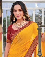 Vishal Prints Yellowish Orange Chiffon Saree With Foil Print And Zari Border