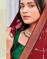 Vishal Prints Paprika Red Chiffon Saree With Foil Print And Zari Border