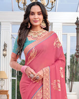 Vishal Prints Light Carmine Pink Chiffon Saree With Foil Print And Zari Border