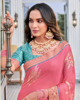 Vishal Prints Light Carmine Pink Chiffon Saree With Foil Print And Zari Border