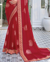 Vishal Prints Venetian Red Chiffon Saree With Foil Print And Zari Border