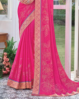 Vishal Prints Dark Tulip Pink Chiffon Saree With Foil Print And Zari Border