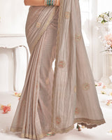 Vishal Prints Pale Taupe Designer Crushed Organza Saree With Embroidery-Diamond Work And Cut Work Border