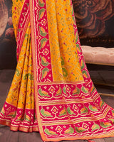 Vishal Prints Yellowish Orange Silk Brasso Saree With Tassel