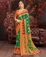 Vishal Prints Dark Green And Red Silk Brasso Saree With Tassel