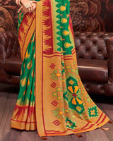Vishal Prints Dark Green And Red Silk Brasso Saree With Tassel