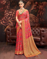 Vishal Prints Rose Red Silk Brasso Saree With Tassel