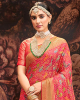 Vishal Prints Rose Red Silk Brasso Saree With Tassel