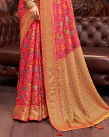 Vishal Prints Rose Red Silk Brasso Saree With Tassel