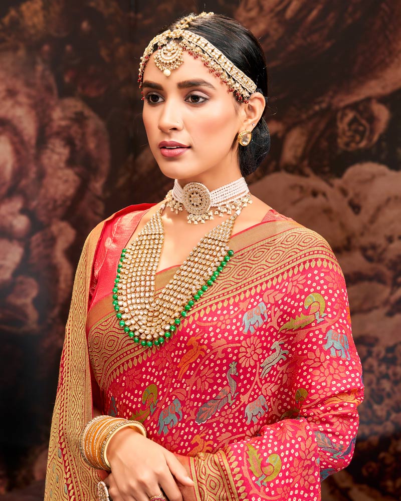 Vishal Prints Rose Red Silk Brasso Saree With Tassel