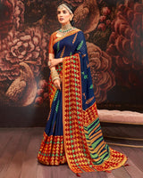 Vishal Prints Midnight Blue Silk Brasso Saree With Tassel