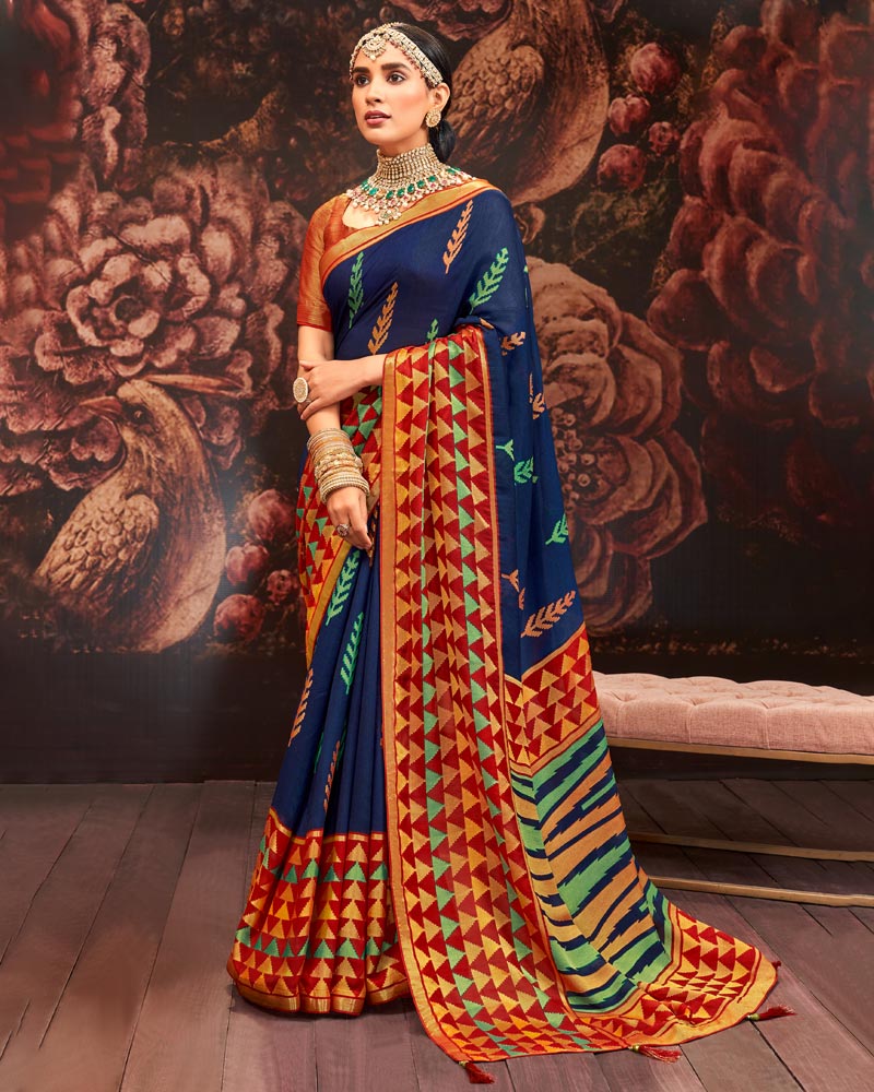 Vishal Prints Midnight Blue Silk Brasso Saree With Tassel