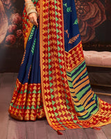Vishal Prints Midnight Blue Silk Brasso Saree With Tassel