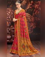 Vishal Prints Milano Red Silk Brasso Saree With Tassel