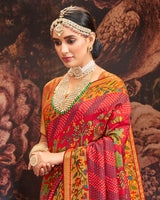 Vishal Prints Milano Red Silk Brasso Saree With Tassel