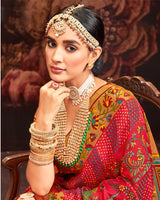 Vishal Prints Milano Red Silk Brasso Saree With Tassel