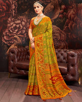 Vishal Prints Olive Green Silk Brasso Saree With Tassel