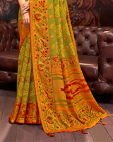 Vishal Prints Olive Green Silk Brasso Saree With Tassel
