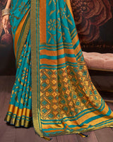 Vishal Prints Bondi Blue Silk Brasso Saree With Tassel