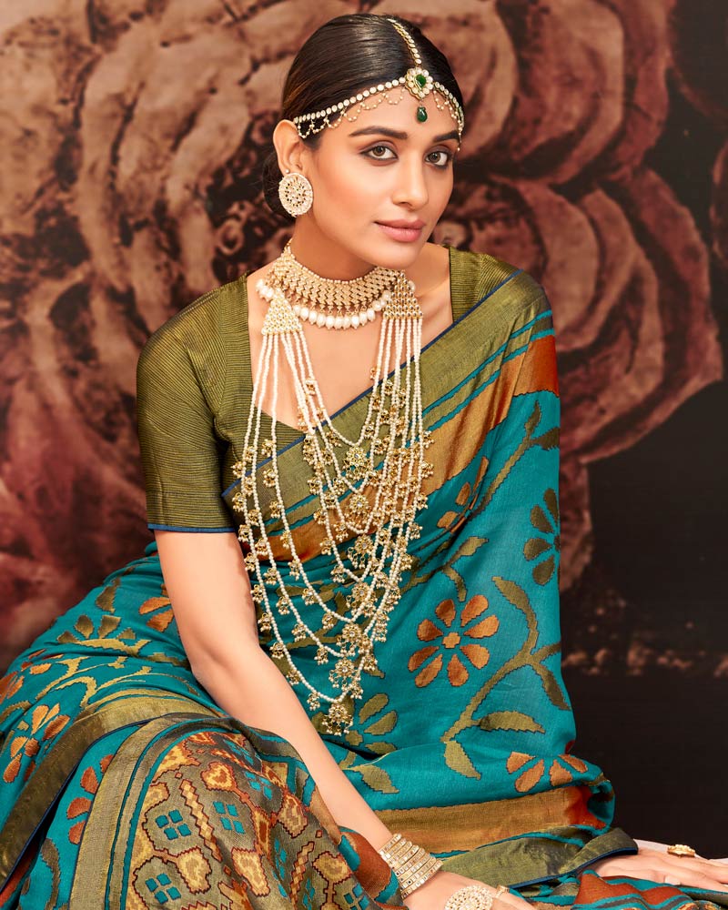 Vishal Prints Bondi Blue Silk Brasso Saree With Tassel