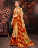 Vishal Prints Pastel Orange Silk Brasso Saree With Tassel