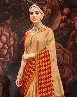 Vishal Prints Pastel Orange Silk Brasso Saree With Tassel
