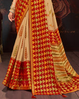 Vishal Prints Pastel Orange Silk Brasso Saree With Tassel