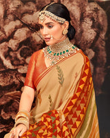 Vishal Prints Pastel Orange Silk Brasso Saree With Tassel
