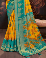 Vishal Prints Teal Blue Silk Brasso Saree With Tassel