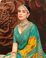 Vishal Prints Teal Blue Silk Brasso Saree With Tassel