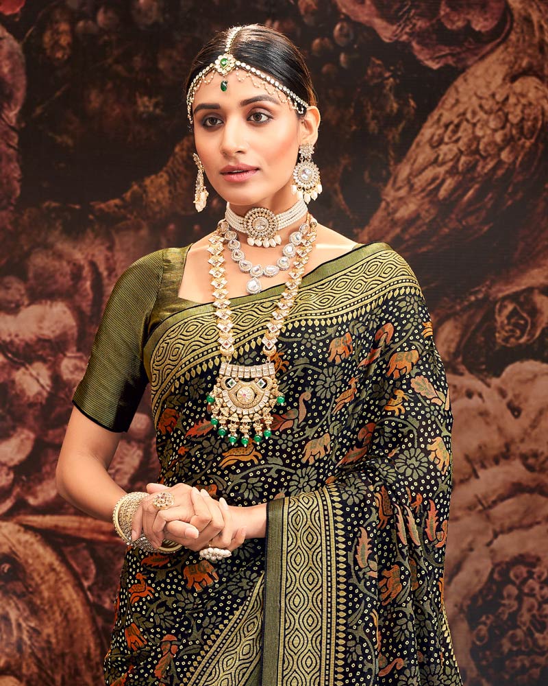 Vishal Prints Midnight Blue Silk Brasso Saree With Tassel