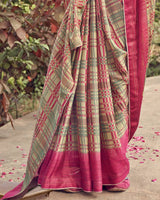 Vishal Prints Sage Green Printed Fancy Chiffon Saree With Core Piping