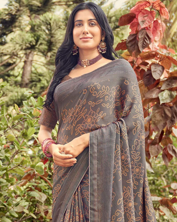 Vishal Prints Americano Printed Fancy Chiffon Saree With Core Piping