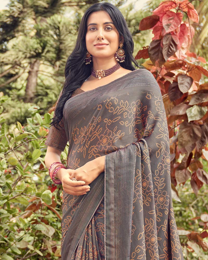 Vishal Prints Americano Printed Fancy Chiffon Saree With Core Piping