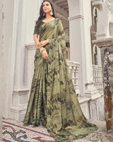 Vishal Prints Sage Green Printed Fancy Chiffon Saree With Core Piping