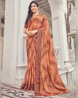 Vishal Prints Dark Peach Printed Fancy Chiffon Saree With Core Piping
