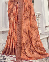 Vishal Prints Dark Peach Printed Fancy Chiffon Saree With Core Piping
