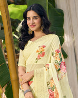 Vishal Prints Spanish Cream Designer Digital Print Georgette Saree With Embroidery Work