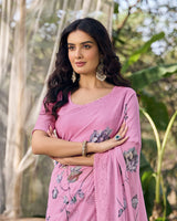 Vishal Prints Daisy Pink Designer Digital Print Georgette Saree With Embroidery Work