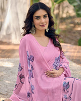 Vishal Prints Daisy Pink Designer Digital Print Georgette Saree With Embroidery Work