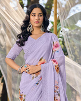 Vishal Prints Pastel Purple Designer Digital Print Georgette Saree With Embroidery Work
