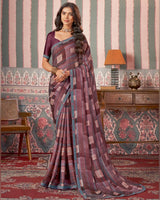 Vishal Prints Wine And Grey Printed Patterned Brasso Digital Print Saree With Fancy Border