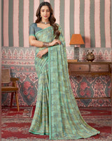 Vishal Prints Mint Green Printed Patterned Brasso Digital Print Saree With Fancy Border