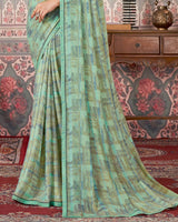 Vishal Prints Mint Green Printed Patterned Brasso Digital Print Saree With Fancy Border